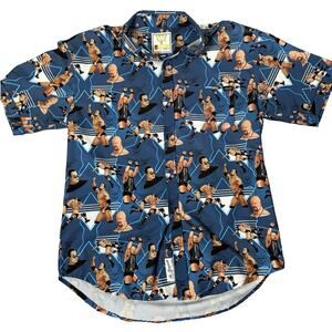 Men's Blue "Stone Cold" Steve Austin & The Rock WrestleMania X7 Button-Down